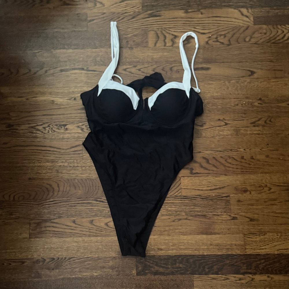 Black and White sexy high waist Brazilian cut One-Piece Swimsuit